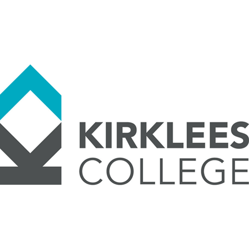 Logo. Grey text saying 'Kirklees College' and to the left a K></noscript> on it's side pointing up.