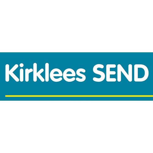 Kirklees Send logo. White text on a light blue background.