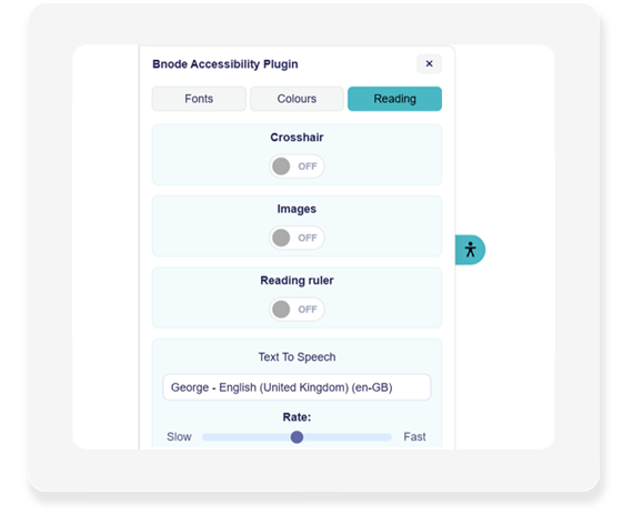 The Bnode Plugin Accessibility tool showing a range of reading tools to choose from.